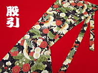 義若オリジナル激安セール柄股引き 金彩吉祥鶴に梅と松(黒茶)
